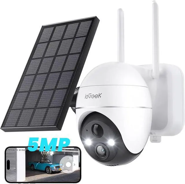 Main image of ieGeek 5MP Security Cameras Wireless Outside, Solar Camera Outdoor Wireless WiFi 360° PTZ Battery Powered with Spotlight & Siren/Motion Detection/Color Night Vision/2-Way Audio/IP65, Works with Alexa