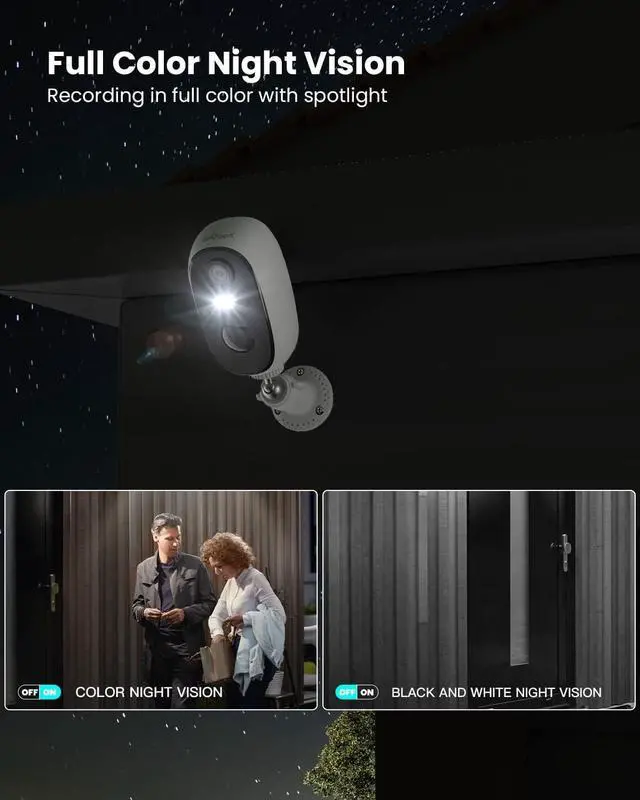 Alt view image 7 of 7 - ieGeek 2K Wireless Security Camera Outdoor Battery Powered - 3MP Colorful Night Vision WiFi CCTV Camera System - Human Motion Detection Home Security IP Camera,2-Way Audio,IP65,Siren,Video Recording
