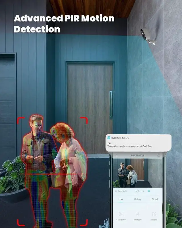 Alt view image 2 of 7 - ieGeek 2K Wireless Security Camera Outdoor Battery Powered - 3MP Colorful Night Vision WiFi CCTV Camera System - Human Motion Detection Home Security IP Camera,2-Way Audio,IP65,Siren,Video Recording