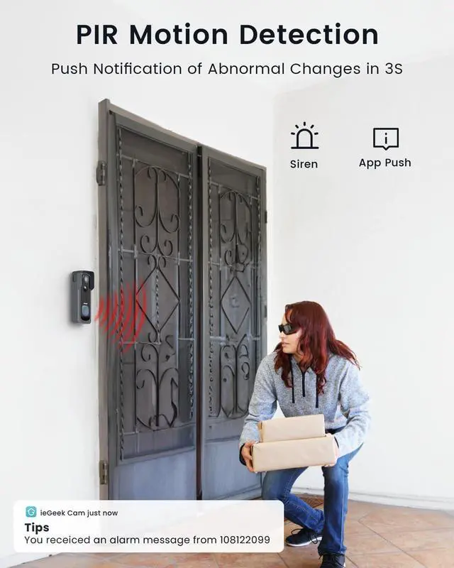 Alt view image 4 of 7 - ieGeek 2K Doorbell Camera Wireless - Video Doorbell with Chime Ringer, Smart Wifi Doorbell AI & PIR Motion Detection, 2 Way Audio, Voice Changer, SD Card Storage with No Subscription, Works with Alexa
