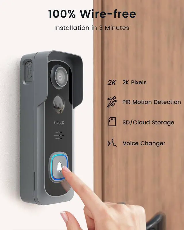 Alt view image 5 of 7 - ieGeek 2K Doorbell Camera Wireless - Video Doorbell with Chime Ringer, Smart Wifi Doorbell AI & PIR Motion Detection, 2 Way Audio, Voice Changer, SD Card Storage with No Subscription, Works with Alexa