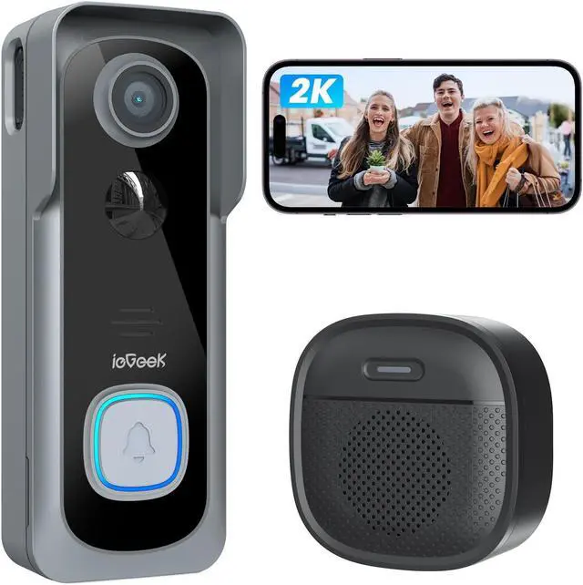 Main image of ieGeek 2K Doorbell Camera Wireless - Video Doorbell with Chime Ringer, Smart Wifi Doorbell AI & PIR Motion Detection, 2 Way Audio, Voice Changer, SD Card Storage with No Subscription, Works with Alexa