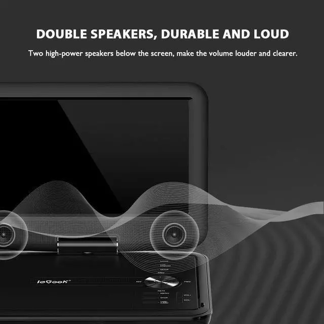 Alt view image 4 of 7 - ieGeek 11.5" Portable DVD Player with SD Card/USB Port, 5 Hour Rechargeable Battery, 9.5" Eye-Protective Screen, Support AV-in/Out, All Region - Black