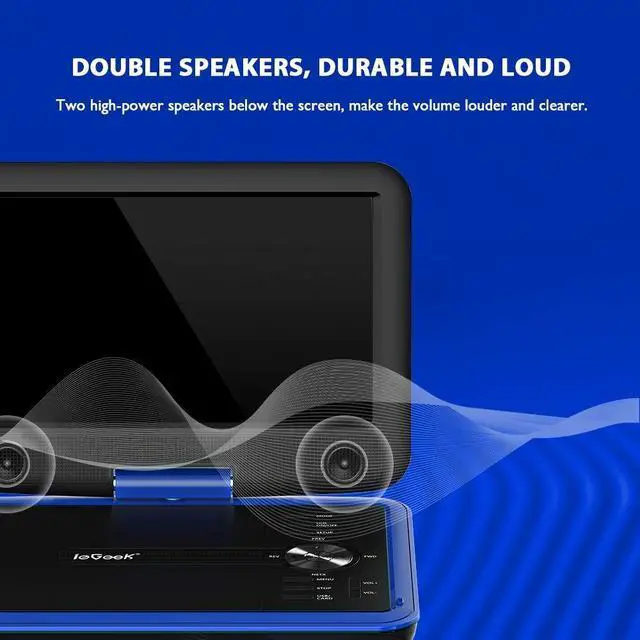 Alt view image 4 of 7 - ieGeek 11.5" Portable DVD Player with SD Card/USB Port, 5 Hour Rechargeable Battery, 9.5" Eye-Protective Screen, Support AV-in/Out, All Region - Blue
