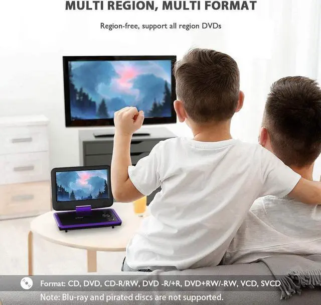 Alt view image 2 of 7 - ieGeek 11.5" Portable DVD Player with SD Card/USB Port, 5 Hour Rechargeable Battery, 9.5" Eye-Protective Screen, Support AV-in/Out, All Region - Purple