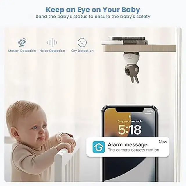 Alt view image 3 of 6 - ieGeek Baby Monitor, 5'' LCD Screen, App Control, Indoor Wireless Security Camera, Two-Way Audio, Night Vision Indoor Pan-Tilt-Zoom, Baby Monitor Camera Cry and Motion Detection