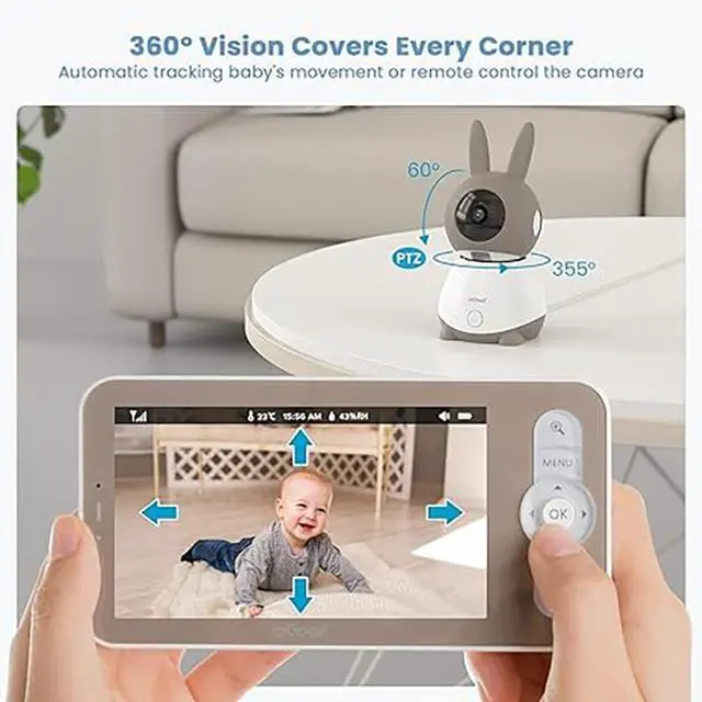 Alt view image 2 of 6 - ieGeek Baby Monitor, 5'' LCD Screen, App Control, Indoor Wireless Security Camera, Two-Way Audio, Night Vision Indoor Pan-Tilt-Zoom, Baby Monitor Camera Cry and Motion Detection