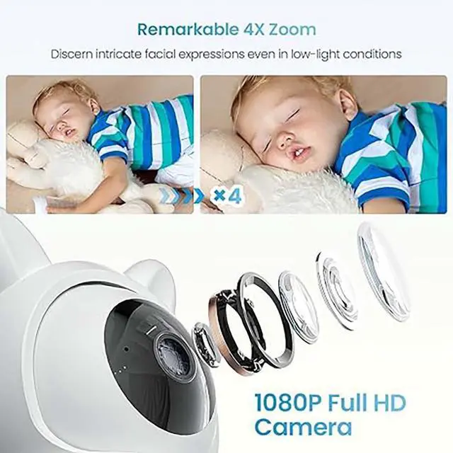 Alt view image 7 of 7 - ieGeek Video Baby Monitor with Camera and Audio - 1080P FHD Monitor WiFi Smartphone - Night Vision, Motion Detection, Temper & Humidity Sensor, 2.4GHz WiFi, Pan-Tilt-Zoom via 4.3" Screen and Free APP