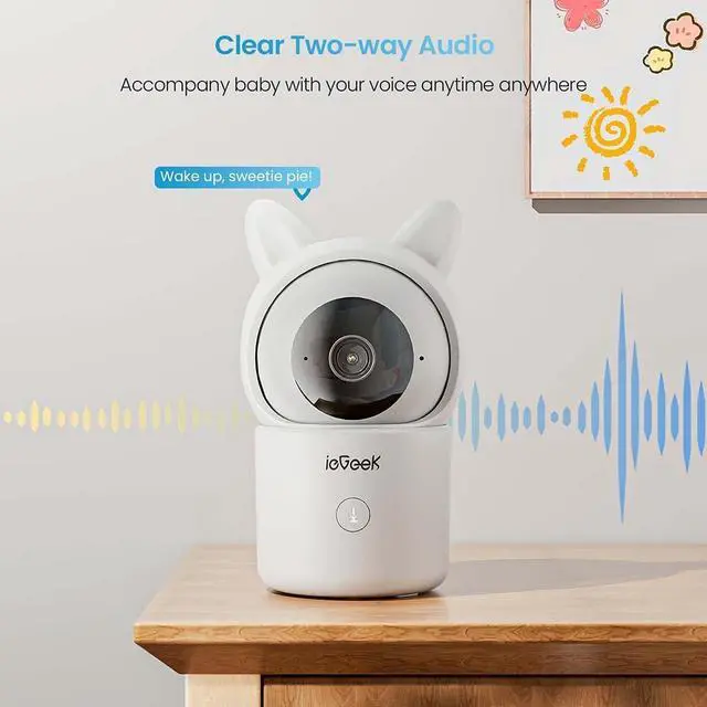 Alt view image 2 of 7 - ieGeek Video Baby Monitor with Camera and Audio - 1080P FHD Monitor WiFi Smartphone - Night Vision, Motion Detection, Temper & Humidity Sensor, 2.4GHz WiFi, Pan-Tilt-Zoom via 4.3" Screen and Free APP