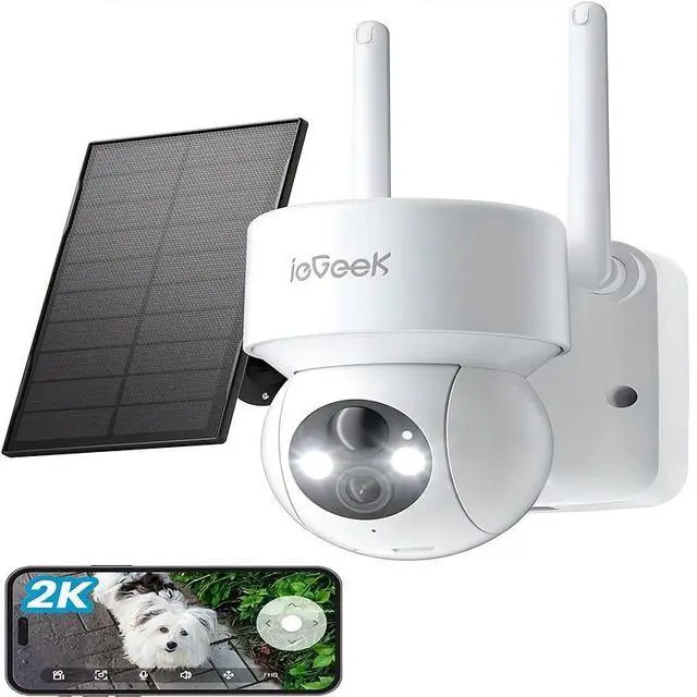 Main image of iegeek 2K WIFI Security Camera Wireless Outdoor Rechargeable Battery Camera, Solar Powered Camera, 300MP Color Night Vision, Two-Way Audio, Night Vision Cloud Storage, PIR Motion Sensor