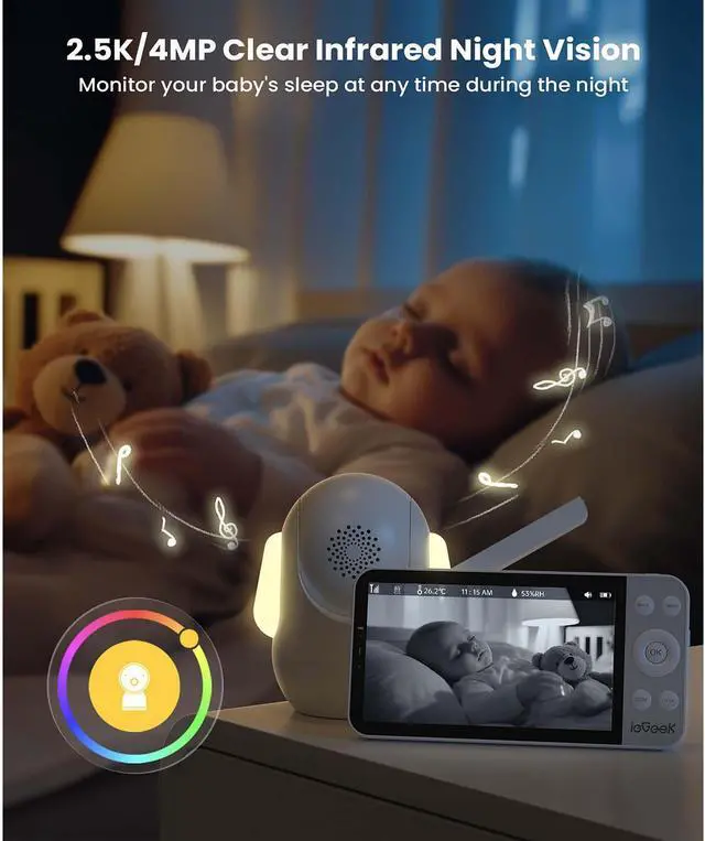 Alt view image 7 of 7 - ieGeek Video Baby Monitor with Camera and Audio - 1080P FHD Monitor WiFi Smartphone - Night Vision, Motion Detection, Temper & Humidity Sensor, 2.4GHz WiFi, Pan-Tilt-Zoom via 4.3" Screen and Free APP