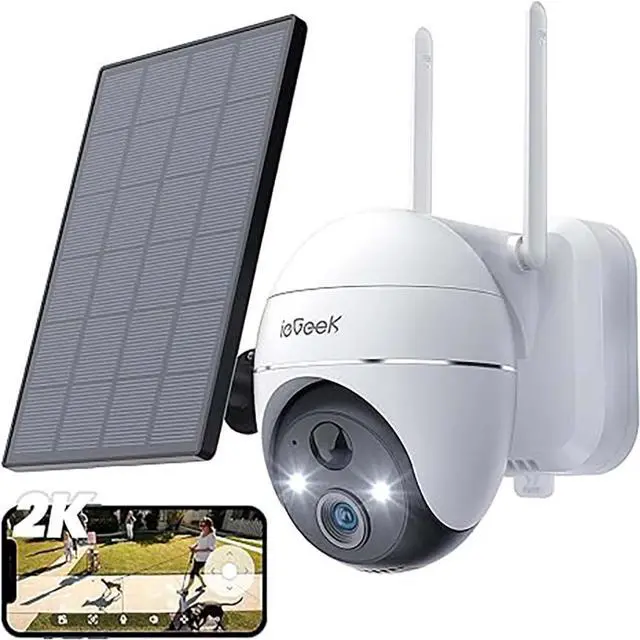 Main image of ieGeek Security Camera Outdoor, 2K Wireless WiFi 360°PTZ Camera, Solar Battery Powered Surveillance Camera with Spotlight/Siren/Motion Detection/3MP Color Night Vision,Compatible with Alexa