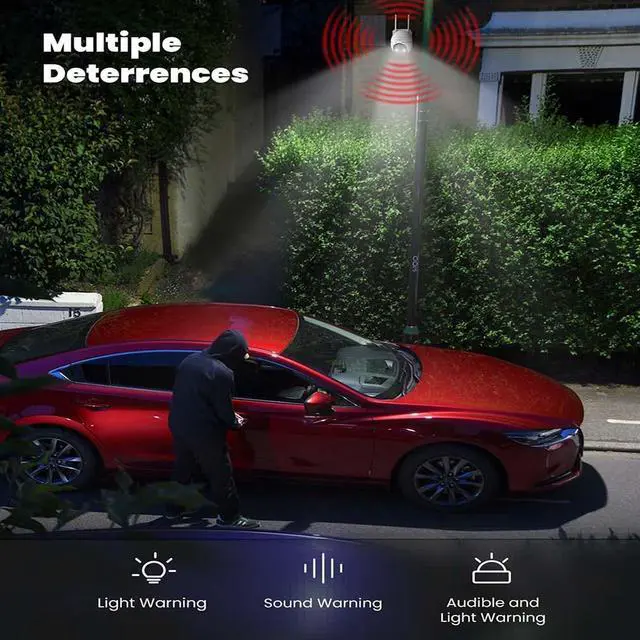 Alt view image 7 of 7 - ieGeek Security Camera Outdoor, 2K Wireless WiFi 360°PTZ Camera, Solar Battery Powered Surveillance Camera with Spotlight/Siren/Motion Detection/3MP Color Night Vision,Compatible with Alexa