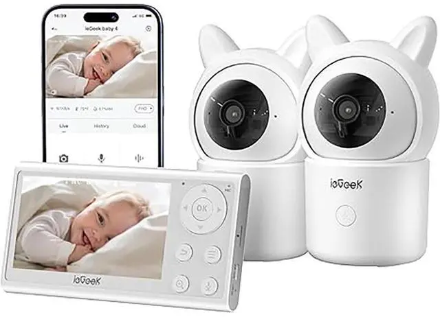 Main image of ieGeek Baby Monitor with 2 Cameras, Split-Screen Video Baby Monitor with Audio and 1080P Camera 4.3" Screen - Night Vision, Two-Way Talk, Cry & Motion Detection, Pan-Tilt-Zoom via Screen and Free APP