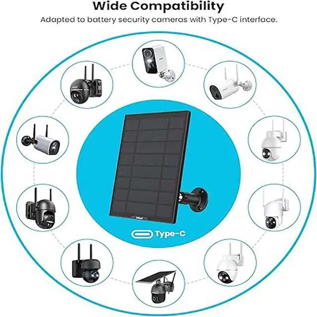 Alt view image 3 of 7 - ieGeek Solar Panel for Wireless Outdoor Security Camera, Compatible with DC 5V Rechargeable Battery Powered Surveillance Cam,5V 1A 3W Type C Port, 9.5ft Cable, Adjustable Mounting Bracket (No Camera)