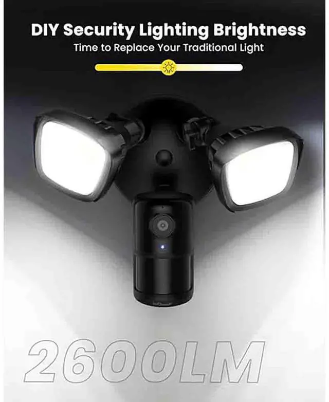 Alt view image 3 of 7 - ieGeek Floodlight Camera, Outdoor Home Security Camera, 2K Wired Flood Light Camera Outdoor with Motion Sensor Cam, 2600 Lumens, Color Night Vision, 110dB Siren, 2 Way Audio, Compatible with Alexa