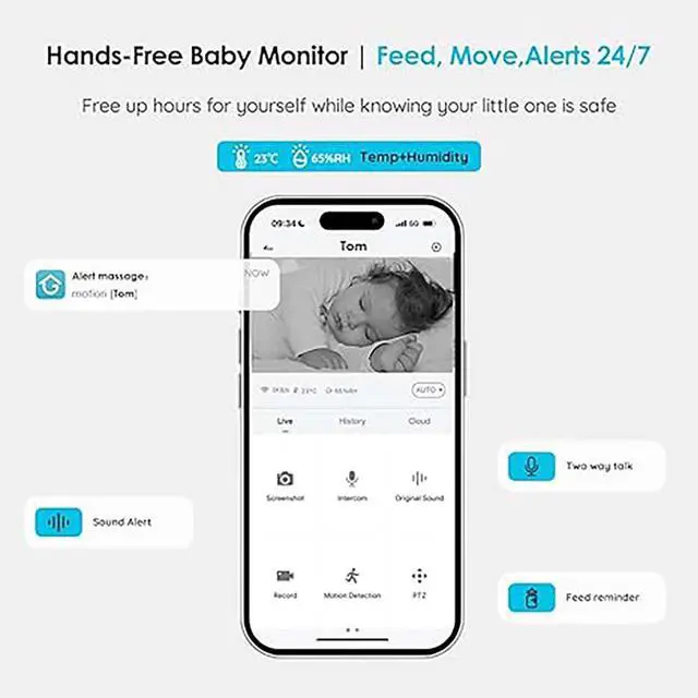 Alt view image 7 of 7 - ieGeek 5" Screen, Baby Monitor with Camera and Audio, HD Night Vision, 2-Way Talk, Cry and Motion Detection, Temperature and Humidity Sensor, WiFi Baby Camera Monitor with Smartphone App Support