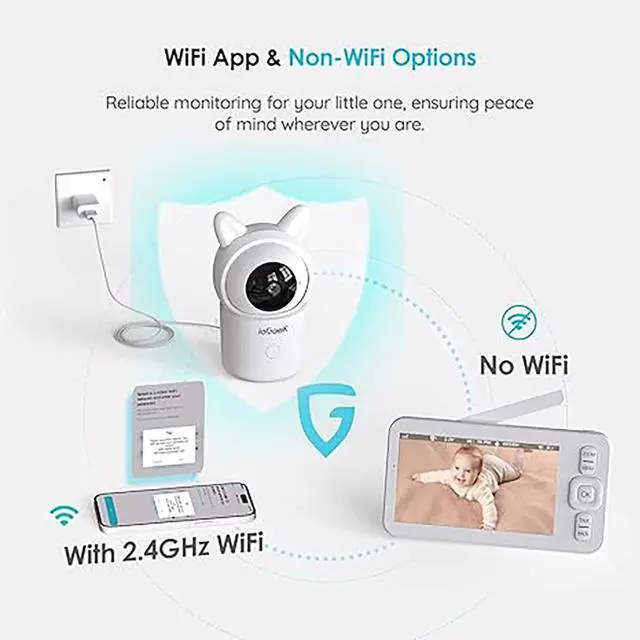 Alt view image 6 of 7 - ieGeek 5" Screen, Baby Monitor with Camera and Audio, HD Night Vision, 2-Way Talk, Cry and Motion Detection, Temperature and Humidity Sensor, WiFi Baby Camera Monitor with Smartphone App Support
