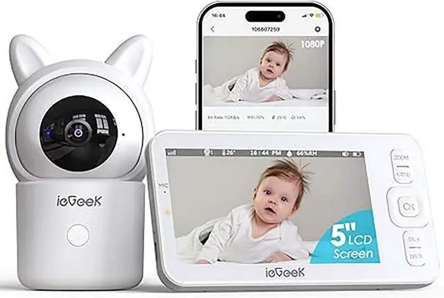 Main image of ieGeek 5" Screen, Baby Monitor with Camera and Audio, HD Night Vision, 2-Way Talk, Cry and Motion Detection, Temperature and Humidity Sensor, WiFi Baby Camera Monitor with Smartphone App Support