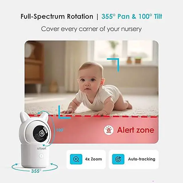 Alt view image 3 of 7 - ieGeek 5" Screen, Baby Monitor with Camera and Audio, HD Night Vision, 2-Way Talk, Cry and Motion Detection, Temperature and Humidity Sensor, WiFi Baby Camera Monitor with Smartphone App Support
