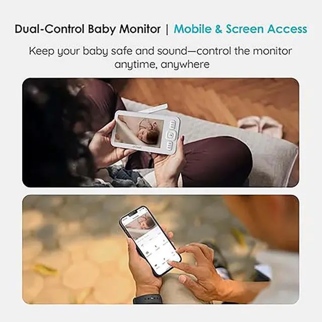 Alt view image 4 of 7 - ieGeek 5" Screen, Baby Monitor with Camera and Audio, HD Night Vision, 2-Way Talk, Cry and Motion Detection, Temperature and Humidity Sensor, WiFi Baby Camera Monitor with Smartphone App Support