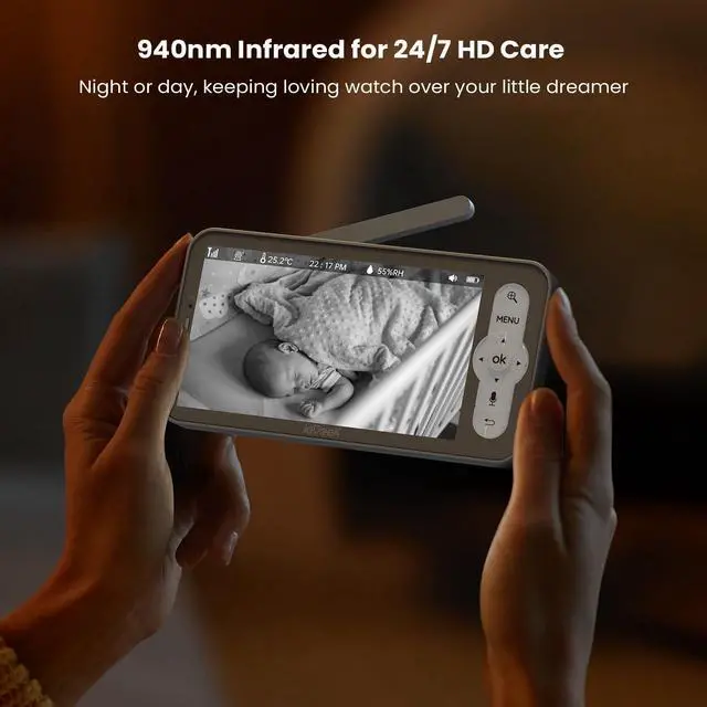 Alt view image 5 of 7 - ieGeek Baby Monitor with 2K Camera and Audio - Video Monitor with 5" Screen - Night Vision, Two-Way Talk, Cry & Motion Detection, Temper& Humidity Sensor, PTZ, Remote Control via Screen and Free APP