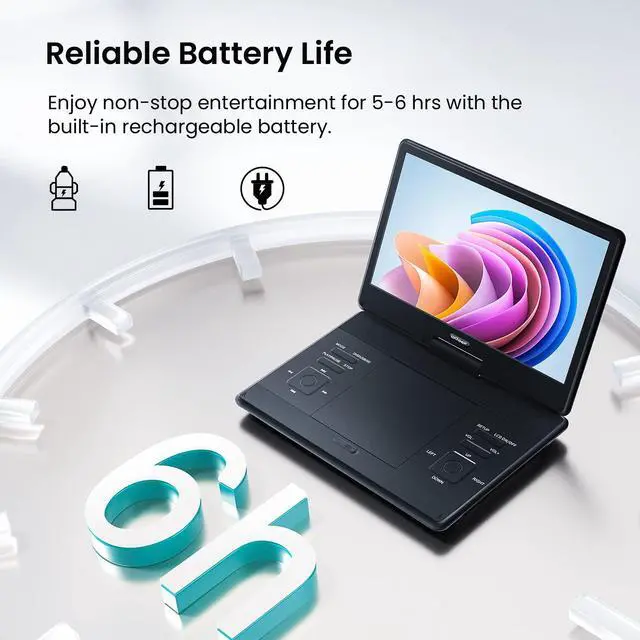 Alt view image 3 of 7 - ieGeek 15.9" Portable DVD Player - with 14.1" Large HD Screen, 6 Hours Rechargeable Battery, High Volume Speakers, Region Free, Support USB/SD/Headphone/Sync TV and Multiple Formats, Slow Play, Black