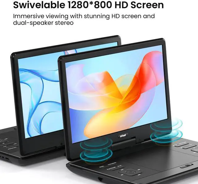 Alt view image 2 of 7 - ieGeek 15.9" Portable DVD Player - with 14.1" Large HD Screen, 6 Hours Rechargeable Battery, High Volume Speakers, Region Free, Support USB/SD/Headphone/Sync TV and Multiple Formats, Slow Play, Black