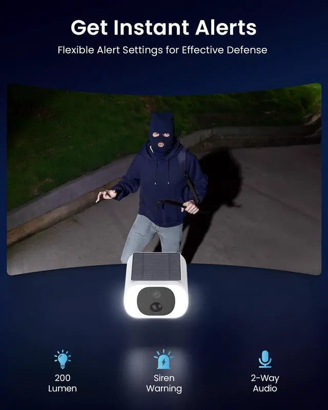 Alt view image 3 of 7 - ieGeek Solar Camera Outdoor Wireless, 2K WiFi Battery Powered Cameras System for Home Security with Embedded Solar Panel, AI Motion Detection, Smart Spotlight & Alarm, Color Night Vision,No Hub Needed
