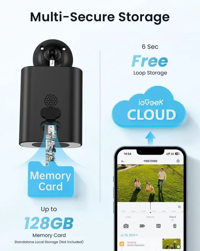 Alt view image 7 of 7 - ieGeek Solar Camera Outdoor Wireless, 2K WiFi Battery Powered Cameras System for Home Security with Embedded Solar Panel, AI Motion Detection, Smart Spotlight & Alarm, Color Night Vision,No Hub Needed