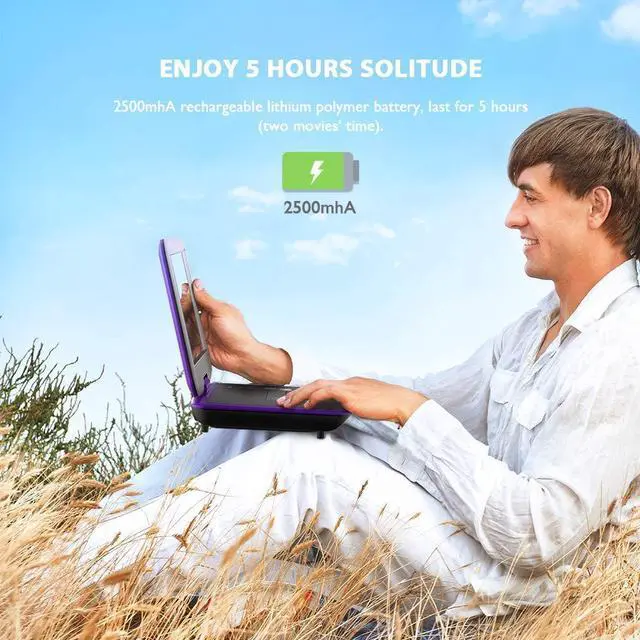 Alt view image 3 of 7 - ieGeek 11.5" Portable DVD Player for Kids and Car, 9.5" Eye-Protective Screen with 5 Hours Rechargeable Battery, Support Sync TV/USB/SD Card and Multiple Disc Formats, Regions Free Purple