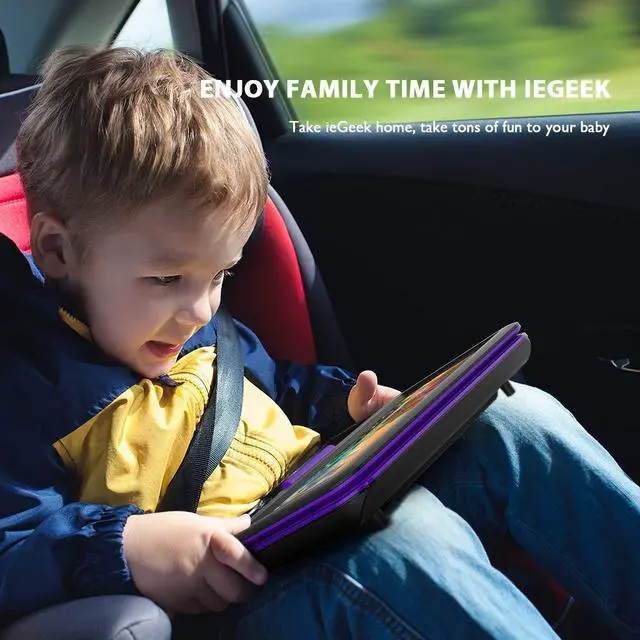 Alt view image 7 of 7 - ieGeek 11.5" Portable DVD Player for Kids and Car, 9.5" Eye-Protective Screen with 5 Hours Rechargeable Battery, Support Sync TV/USB/SD Card and Multiple Disc Formats, Regions Free Purple