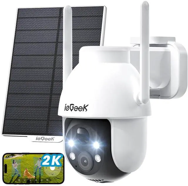 Main image of ieGeek Solar Camera Outdoor Wireless, 2K WiFi Outside Cameras for Home Security, Battery Powered 3MP Surveillance Cam with 360° PTZ Color Night Vision, PIR Motion Detection Sensor, Siren, 2-Way Audio