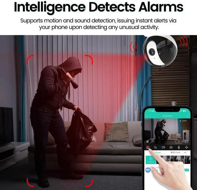 Alt view image 2 of 7 - Vsmahome 2K Security Camera Indoor,House Cameras with Audio and Video,Plug in Surveillance Cameras for Home Security,8X Zoom,IR Night Vision,Sound/Motion Detection,2-Way Talk,Supports Alexa