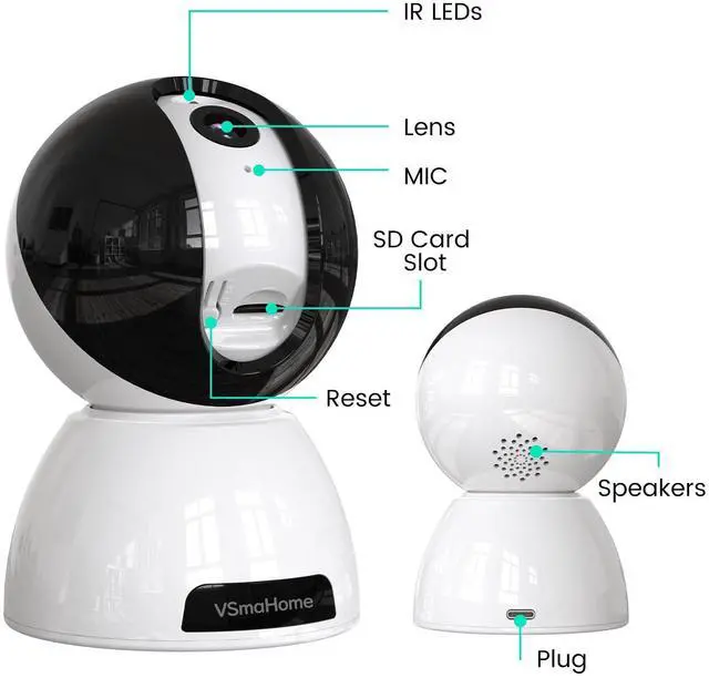 Alt view image 6 of 7 - Vsmahome 2K Security Camera Indoor,House Cameras with Audio and Video,Plug in Surveillance Cameras for Home Security,8X Zoom,IR Night Vision,Sound/Motion Detection,2-Way Talk,Supports Alexa