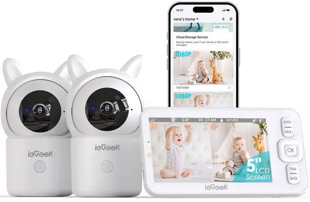 Main image of ieGeek Baby Monitor with Camera and Audio, 5" Split Screen HD Video Monitor - Secure WiFi Baby Camera with Night Vision, 2-Way Talk, Motion Detection, Temperature&Humidity Sensor, Privacy Protection