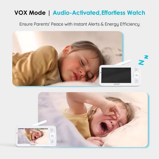 Alt view image 2 of 7 - ieGeek Baby Monitor with Camera and Audio, 5" Split Screen HD Video Monitor - Secure WiFi Baby Camera with Night Vision, 2-Way Talk, Motion Detection, Temperature&Humidity Sensor, Privacy Protection