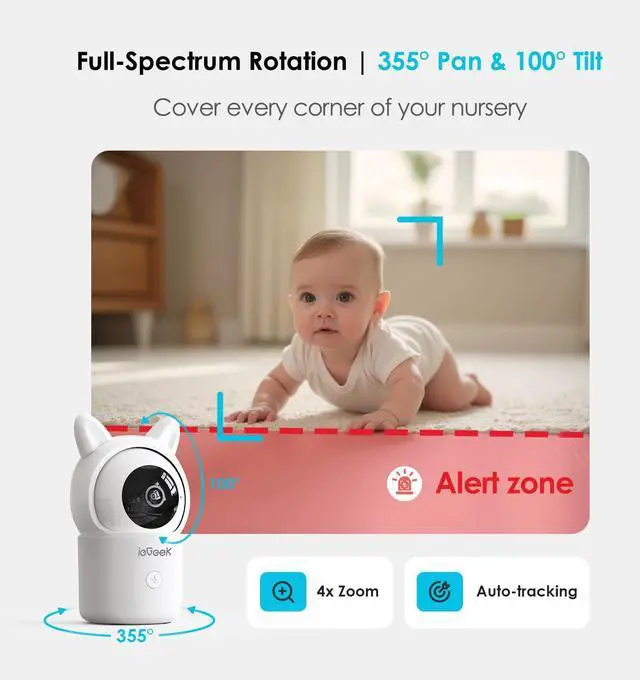 Alt view image 4 of 7 - ieGeek Baby Monitor with Camera and Audio, 5" Split Screen HD Video Monitor - Secure WiFi Baby Camera with Night Vision, 2-Way Talk, Motion Detection, Temperature&Humidity Sensor, Privacy Protection