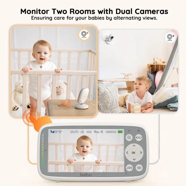 Alt view image 7 of 7 - BOIFUN baby Monitor No Wi-Fi, 4'' 3X Zoom Display, IPS 720p Wireless (Moniteur Bébé), Easy to Use and Set Up, VOX Sound Detection,Portable Camera with Built-in Battery, Security Baby Monitor