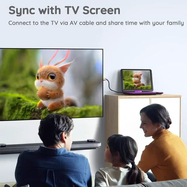 Alt view image 6 of 7 - boifun 17.5" Portable DVD Player with 15.6" Large HD Screen, 6 Hours Rechargeable Battery, Support USB/SD Card/Sync TV and Multiple Disc Formats, High Volume Speaker, Purple