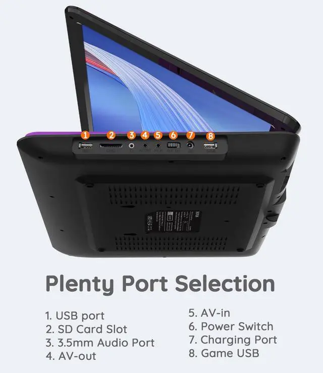 Alt view image 7 of 7 - boifun 17.5" Portable DVD Player with 15.6" Large HD Screen, 6 Hours Rechargeable Battery, Support USB/SD Card/Sync TV and Multiple Disc Formats, High Volume Speaker, Purple