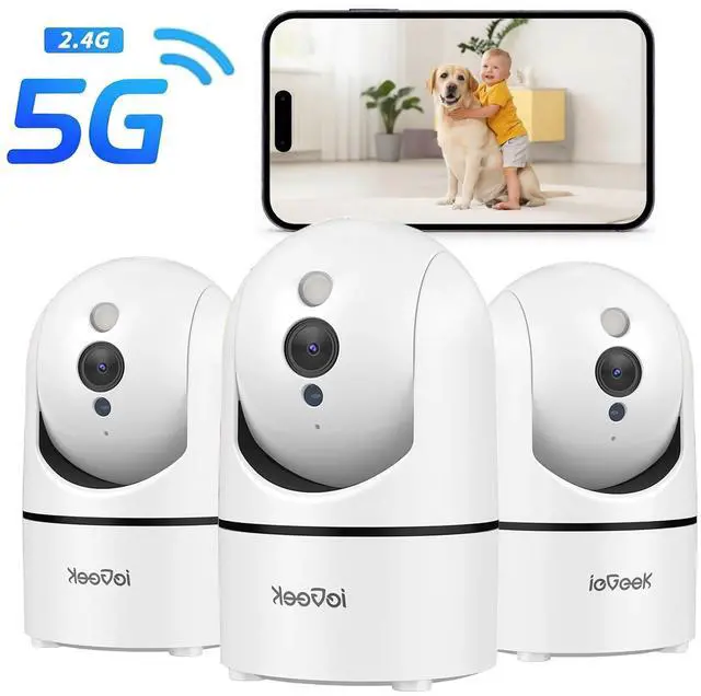 Main image of ieGeek 2.5K 5G/2.4GHz WiFi Pet Dog Camera with Phone App, Indoor Security Camera with 360° Ptz , IR Night Vision, Motion Detection, Two-Way Audio, Compatible with Alexa 3-PACK