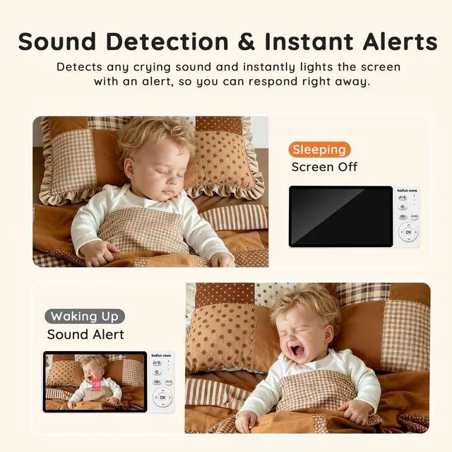 Alt view image 5 of 14 - 5" Baby Monitor No Wi-Fi,No-Glow Night Vision, Baby Camera with 1080P IPS Screen, Two-Way Audio,Temperature Monitoring, 3X Zoom, Lullabies,Sound Detection