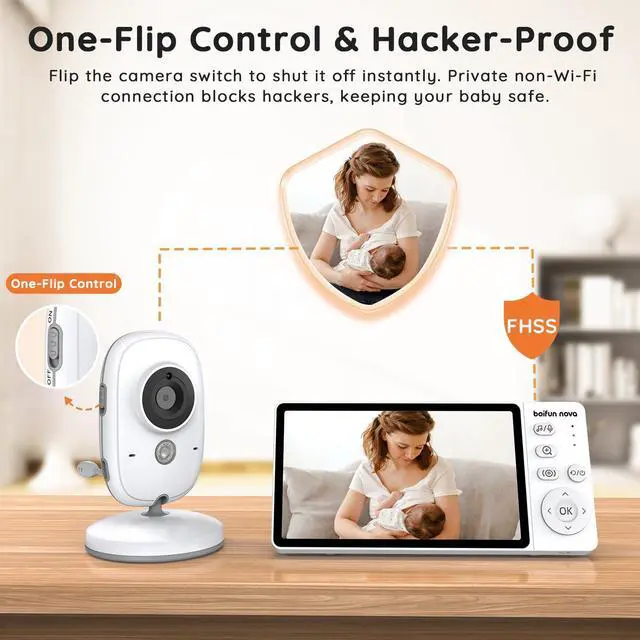 Alt view image 6 of 14 - 5" Baby Monitor No Wi-Fi,No-Glow Night Vision, Baby Camera with 1080P IPS Screen, Two-Way Audio,Temperature Monitoring, 3X Zoom, Lullabies,Sound Detection