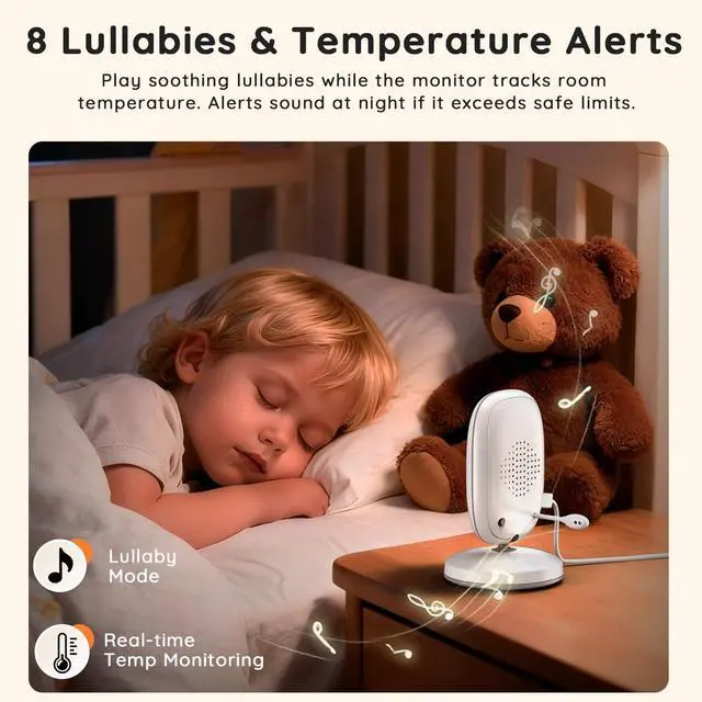 Alt view image 7 of 14 - 5" Baby Monitor No Wi-Fi,No-Glow Night Vision, Baby Camera with 1080P IPS Screen, Two-Way Audio,Temperature Monitoring, 3X Zoom, Lullabies,Sound Detection