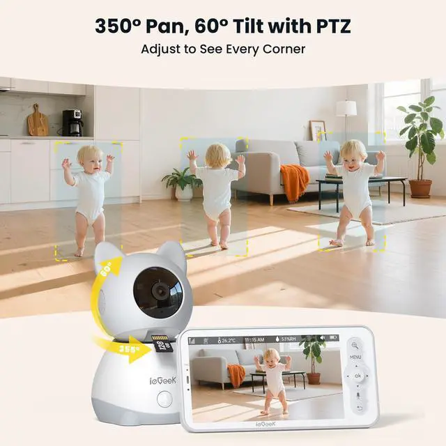 Alt view image 4 of 7 - ieGeek Baby Monitor with 2 Cameras, 5" Large Screen Split-Screen Video Baby Monitor | 2K HD Non-WiFi Monitor with App & Parent Unit | Night Vision, 2-Way Audio, Cry Detection, Temperature Sensor