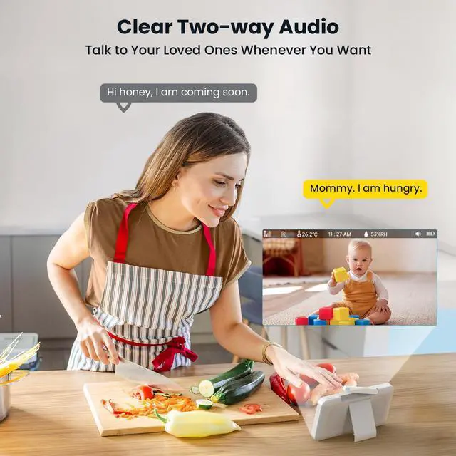 Alt view image 7 of 7 - ieGeek Baby Monitor with 2 Cameras, 5" Large Screen Split-Screen Video Baby Monitor | 2K HD Non-WiFi Monitor with App & Parent Unit | Night Vision, 2-Way Audio, Cry Detection, Temperature Sensor