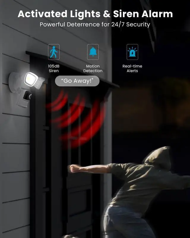 Alt view image 3 of 7 - ieGeek Floodlight Camera, 5MP Outdoor Home Security Light with Cameras, 5G/2.4G WiFi Wired Flood Light Cam with Smart Motion Sensor/Siren, Color Night Vision, 2 Way Audio, 24/7 Record,Works w/Alexa