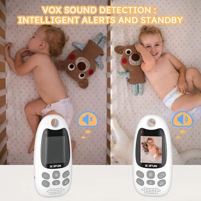 Alt view image 4 of 7 - 2026 Upgraded Baby Monitor with Camera and Night Vision, No WiFi,Two-way Audio, 2-inch Screen, VOX/ECO Mode, Rechargeable Battery, Video, Lullabies, Feeding Reminder, Temperature Sensor, Gift