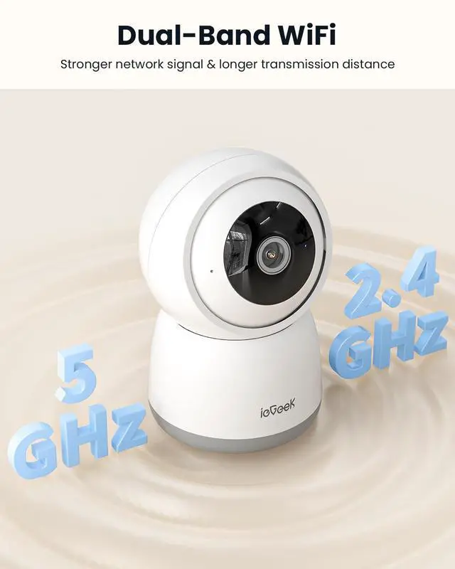 Alt view image 2 of 7 - ieGeek 2K Indoor Security Camera, 5G&2.4G WiFi Camera Surveillance Interieur, 360° PTZ & Auto Tracking for Baby, Pet Camera with Phone App, Smart Motion Sensor, 2-Way Audio, Night Vision